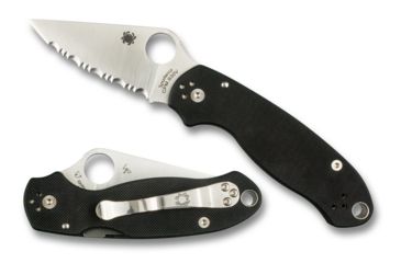 Image of Spyderco Para 3 Folding Knife, 2.95in, CPM S45VN, Satin Finish, Clip Point Serrated Blade, G-10, Black Handle, C223GS
