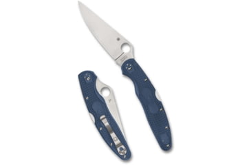 Image of Spyderco Police 4 Lightweight Folding Knife, 4.38in, CPM SPY27, Clip Point Blade, Satin Finish, Silver, Blue FRN Handle, C07PCBL4