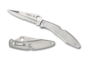Image of Spyderco Police Model Folding Knife, 4.2in, VG-10, Clip Point, Partially Serrated Blade, Stainless Handle C07PS
