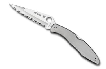 Image of Spyderco Police Model Folding Knife, 4.2in, VG-10, Clip Point, Serrated Blade, Stainless Steel Handle, C07S