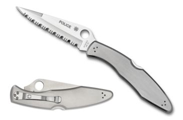 Image of Spyderco Police Model Folding Knife, 4.2in, VG-10, Clip Point, Serrated Blade, Stainless Steel Handle, C07S