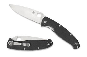 Image of Spyderco Resilience Folding Knife, 4.25 in, 8Cr13MoV, Silver Fine Edge Drop Point Blade, G-10 Steel, Black Handle C142GP