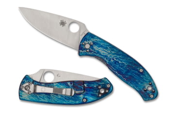 Image of Spyderco Tenacious Folding Knife, 3.35 in, D2, Blue, Titanium, Satin, C122TIBLD2P