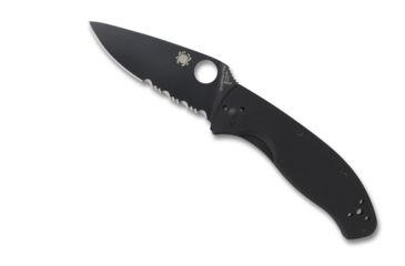 Image of Spyderco Tenacious Folding Knife, 3.39 in, Black Partially Serrated Blade, Black G-10 Handle, C122GBBKPS