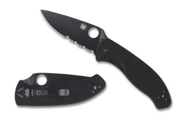 Image of Spyderco Tenacious Folding Knife, 3.39 in, Black Partially Serrated Blade, Black G-10 Handle, C122GBBKPS