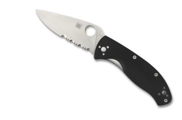 Image of Spyderco Tenacious Folding Knife, 3.39 in, Silver Partially Serrated Blade, Black G-10 Handle, C122GPS