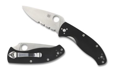 Image of Spyderco Tenacious Folding Knife, 3.39 in, Silver Partially Serrated Blade, Black G-10 Handle, C122GPS