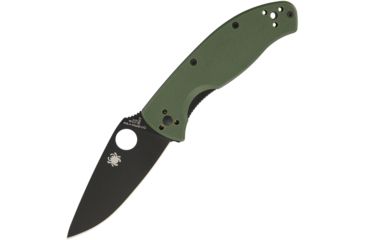 Image of Spyderco Tenacious Plain Edge Black Finish Folding Knife, 3.25 in, 8Cr13MoV Steel, Clip Point Blade, G10 Green Handle, C122GPBGR