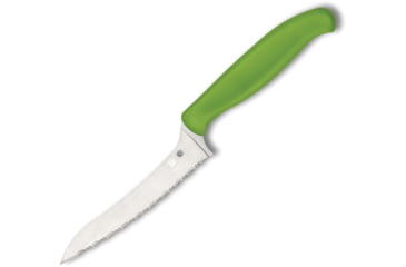 Image of Spyderco Z-Cut Kitchen Knife Green, 4.5 satin finish serrated CTS-BD1 stainless blade, Green polypropylene handle, K14SGN