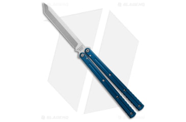 Image of Squid Industries Krake Raken V3 Butterfly Folding Knife, 4.50in, AEB-L Steel, Tanto Blade, Aluminum, Blue Handle, Standard, Blue/Silver, 10.125 inch, BHQ-101532