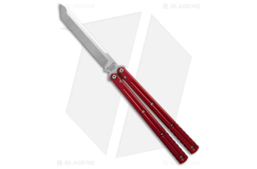 Image of Squid Industries Krake Raken V3 Butterfly Folding Knife, 4.50in, AEB-L Steel, Tanto Blade, Aluminum, Red Handle, Standard, Red/Silver, 10.125 inch, BHQ-103092
