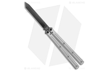 Image of Squid Industries Krake Raken V3 Butterfly Folding Knife, 4.50in, AEB-L Steel, Tanto Blade, Aluminum, Silver Handle, Silver/Black, 10.125 inch, BHQ-103493