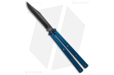 Image of Squid Industries Krake Raken V3 Butterfly Folding Knife, 4.50in, AEB-L Steel, Clip Point Blade, Aluminum, Blue Handle, Blue/Black, 10.125 inch, BHQ-115306