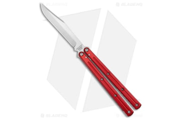 Image of Squid Industries Krake Raken V3 Butterfly Folding Knife, 4.50in, AEB-L Steel, Clip Point Blade, Aluminum, Red Handle, Standard, Red/Silver, 10.125 inch, BHQ-115308