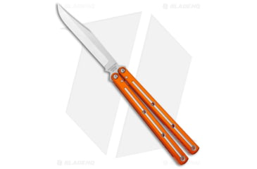 Image of Squid Industries Krake Raken V3 Butterfly Folding Knife, 4.50in, AEB-L Steel, Clip Point Blade, Aluminum, Orange Handle, Dual-Tone, Orange/Silver, 10.125 inch, BHQ-134794