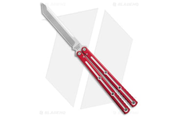 Image of Squid Industries Krake Raken V3 Butterfly Folding Knife, 4.50in, AEB-L Steel, Tanto Blade, Aluminum, Red Handle, Dual Tone, Red/Silver, 10.125 inch, BHQ-136329