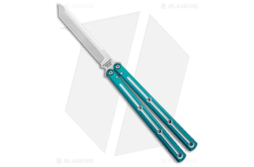 Image of Squid Industries Krake Raken V3 Butterfly Folding Knife, 4.50in, AEB-L Steel, Tanto Blade, Aluminum, Teal Handle, Dual-Tone, Teal/Silver, 10.125 inch, BHQ-139554