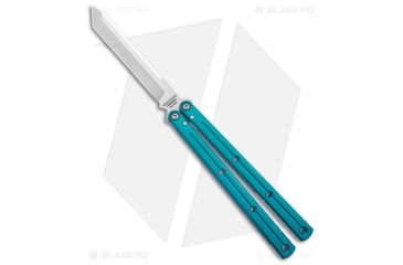 Image of Squid Industries Krake Raken V3 Butterfly Folding Knife, 4.50in, AEB-L Steel, Tanto Blade, Aluminum, Teal Handle, Standard, Teal/Silver, 10.125 inch, BHQ-139555
