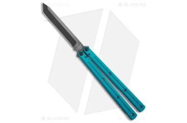 Image of Squid Industries Krake Raken V3 Butterfly Folding Knife, 4.50in, AEB-L Steel, Tanto Blade, Aluminum, Teal Handle, Teal/Black, 10.125 inch, BHQ-139556