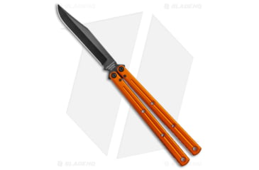 Image of Squid Industries Krake Raken V3 Butterfly Folding Knife, 4.50in, AEB-L Steel, Clip Point Blade, Aluminum, Orange Handle, Orange/Black, 10.125 inch, BHQ-178861