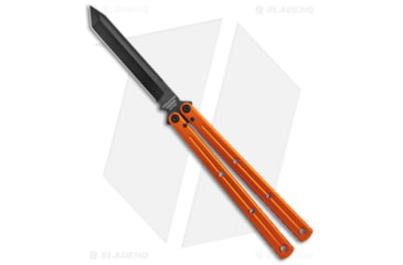 Image of Squid Industries Krake Raken V3 Butterfly Folding Knife, 4.50in, AEB-L Steel, Tanto Blade, Aluminum, Orange Handle, Orange/Black, 10.125 inch, BHQ-178864