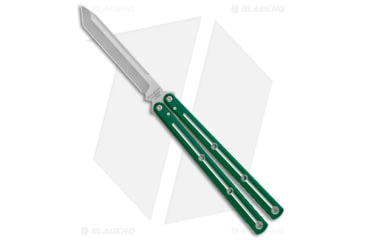 Image of Squid Industries Krake Raken V3 Butterfly Folding Knife, 4.50in, AEB-L Steel, Tanto Blade, Aluminum, Green Handle, Dual Tone, Green/Silver, 10.125 inch, BHQ-178874