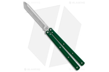 Image of Squid Industries Krake Raken V3 Butterfly Folding Knife, 4.50in, AEB-L Steel, Tanto Blade, Aluminum, Green Handle, Standard, Green/Silver, 10.125 inch, BHQ-178875