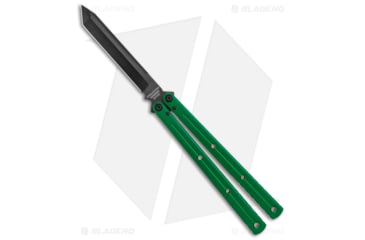 Image of Squid Industries Krake Raken V3 Butterfly Folding Knife, 4.50in, AEB-L Steel, Tanto Blade, Aluminum, Green Handle, Green/Black, 10.125 inch, BHQ-178877