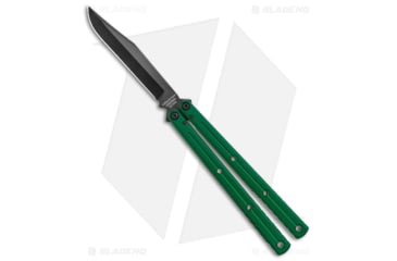 Image of Squid Industries Krake Raken V3 Butterfly Folding Knife, 4.50in, AEB-L Steel, Clip Point Blade, Aluminum, Green Handle, Green/Black, 10.125 inch, BHQ-179156