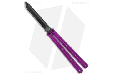 Image of Squid Industries Krake Raken V3 Butterfly Folding Knife, 4.50in, AEB-L Steel, Tanto Blade, Aluminum, Purple Handle, Purple/Black, 10.125 inch, BHQ-180388