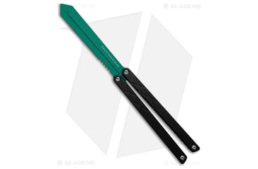 Image of Squid Industries Swordfish Alum Butterfly Folding Knife, 4.75in, Aluminum, Trainer Blade, Aluminum, Black Handle, Black/Teal, 10.625 inch, BHQ-187737