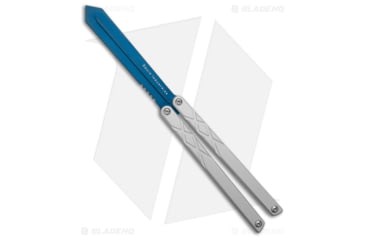 Image of Squid Industries Swordfish Alum Butterfly Folding Knife, 4.75in, Aluminum, Trainer Blade, Aluminum, Gray Handle, Gray/Blue, 10.625 inch, BHQ-187740