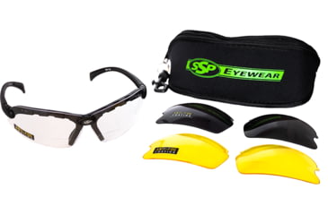 Image of SSP Eyewear Denial Bifocal Shooting Glasses w/ 2.25 Magnification Kit, Black Frame, Amber, Clear And Smoked Lenses, DENIAL 225 KIT