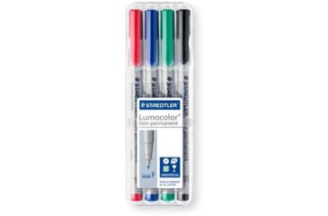 Image of Staedtler Lumocolor Non-Permanent F Width Pen Pack - 4 Colors w/ Stand-Up Box - Red, Blue, Green, Black ST 316 WP4
