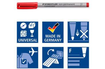 Image of Staedtler Lumocolor Non-Permanent F Width Pen Pack - 4 Colors w/ Stand-Up Box - Red, Blue, Green, Black ST 316 WP4