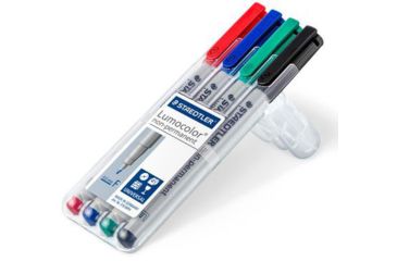 Image of Staedtler Lumocolor Non-Permanent F Width Pen Pack - 4 Colors w/ Stand-Up Box - Red, Blue, Green, Black ST 316 WP4