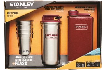 Image of Adventure Stainless Steel Shots and Flask Set-Hammertone Crimson