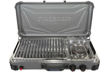 Image of Stansport Boulder Series Propane Stove &amp; Grill Combo w/ Piezo Igniter, Gray/Black, 23.75L x 16.75W x 15H, 206-700