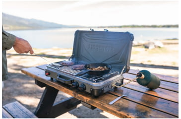 Image of Stansport Boulder Series Propane Stove &amp; Grill Combo w/ Piezo Igniter, Gray/Black, 23.75L x 16.75W x 15H, 206-700