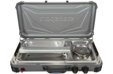 Image of Stansport Boulder Series Propane Stove &amp; Grill Combo w/ Piezo Igniter, Gray/Black, 23.75L x 16.75W x 15H, 206-700