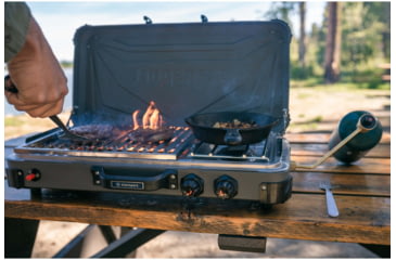 Image of Stansport Boulder Series Propane Stove &amp; Grill Combo w/ Piezo Igniter, Gray/Black, 23.75L x 16.75W x 15H, 206-700