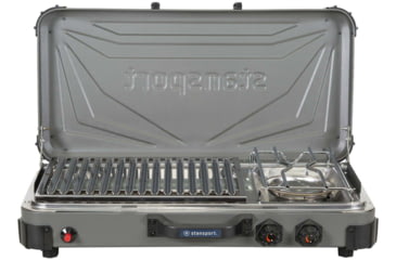 Image of Stansport Boulder Series Propane Stove &amp; Grill Combo w/ Piezo Igniter, Gray/Black, 23.75L x 16.75W x 15H, 206-700