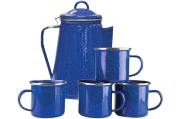Image of Stansport Enamel 8 Cup Coffee Pot with Percolator, 4 Mugs, 12 oz. 192449