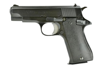 Image of Star BM Pistol, 9mm Luger, 3.77in barrel, blued finish steel frame, black checkered plastic grip, recoil operated semi-automatic, fixed blade and notch, 8 round magazine, STAR-BM-9MM-3.77-1-FRRMPG