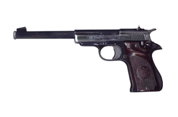 Image of Star F Pistol, .22 Long Rifle, 7.1in barrel, blued finish steel frame, brown checkered plastic grip, blowback operated semi-auto, fixed blade front, adjustable rear, 10 round magazine, STAR-F-.22LR-7.1-1-FRRMPG