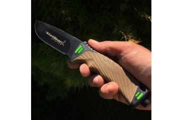 Image of StatGear Surviv-All Outdoor Camping Knife w/ Firestarter &amp; Sharpening Stone, 4.25in, 440 Stainless Steel, Full Tang, Rubber, Brown, 99416