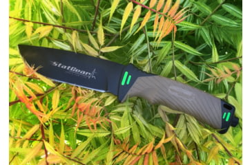 Image of StatGear Surviv-All Outdoor Camping Knife w/ Firestarter &amp; Sharpening Stone, 4.25in, 440 Stainless Steel, Full Tang, Rubber, Brown, 99416