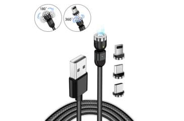 Image of Statik Statik 360 Universal Charge Cable w/ 3 Rotating Magnetic Connectors, 3ft/1M, Black, PUP-0132