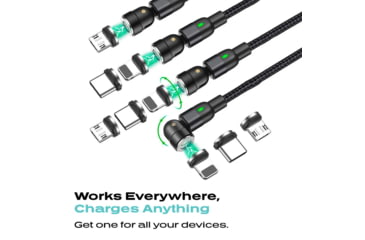 Image of Statik Statik 360 Universal Charge Cable w/ 3 Rotating Magnetic Connectors, 3ft/1M, Black, PUP-0132