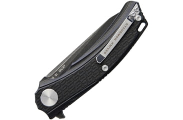Image of Stedemon BG01 Linerlock Folding Knife, 4.5in Closed, 3.5in Black Stonewash 12C27 Sandvik SS Drop Point, Black Textured G10 Handle, Pocket Clip, Black, BG0105